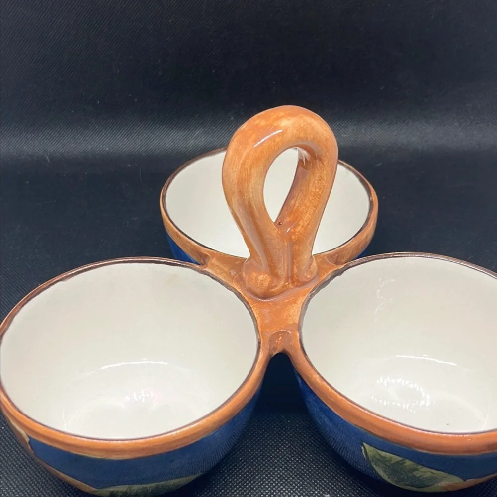Blue and Orange Serve ware with floral Design